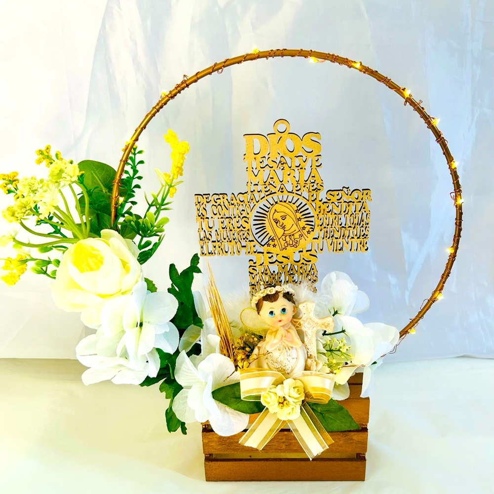 CENTERPIECE OR FAVORS FOR BAPTISM AND ANY PARTY WITH RING AND LIGHTS